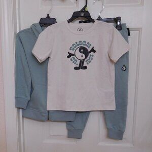 NWT 3pc Volcom Dusty Blue Sweatshirt Yin Yang Shirt & Joggers Set sz 4t